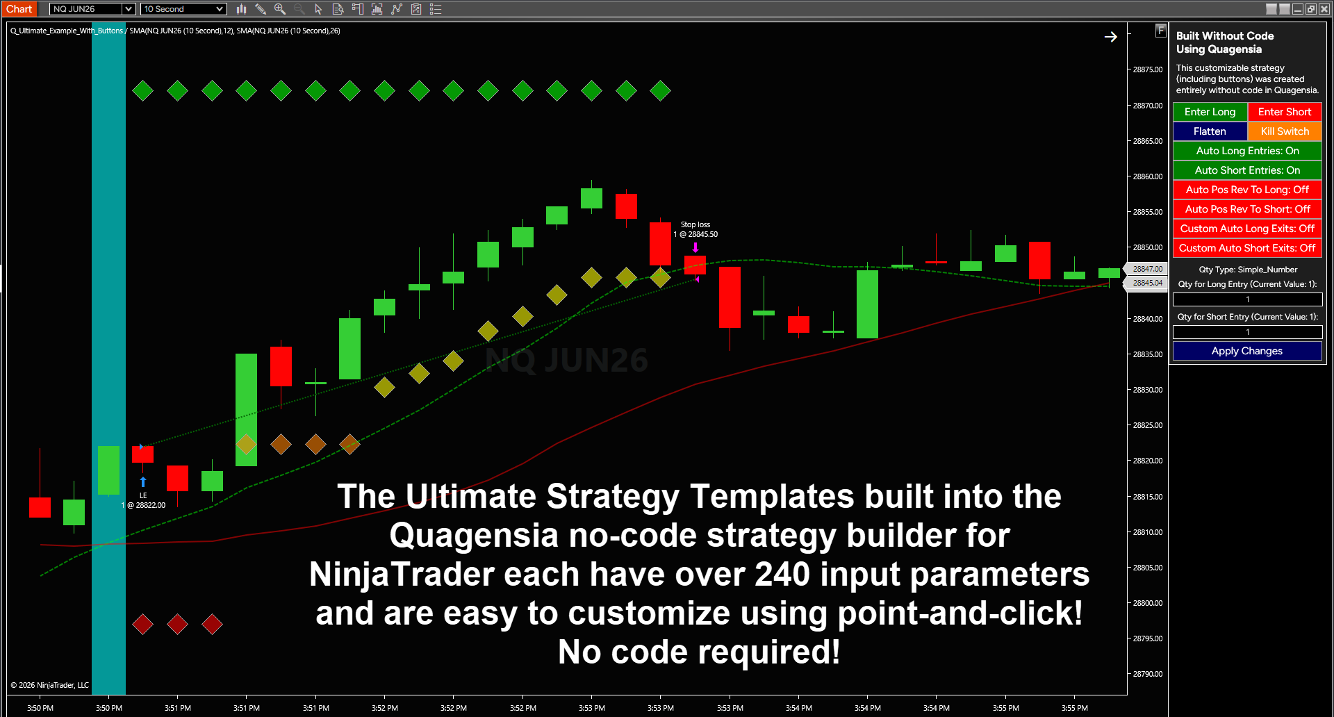 Import the 7 new NinjaTrader v 8.1.7 indicators (Performance, %B, Price Volume Trend, Bollinger Band Width, Mass Index, Force Index, & Detrended Price Oscillator) into the Quagensia no-code strategy builder & create strategies with them without code!